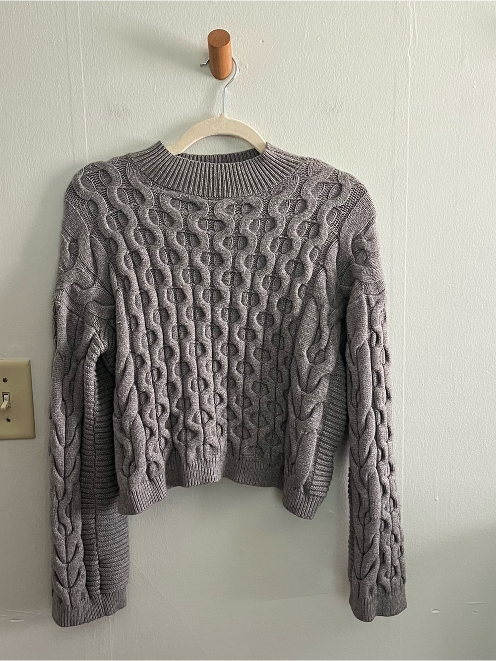 Anthropologie Cable Knit Crop Long Sleeve Sweater Sz S Cottagecore Preppy